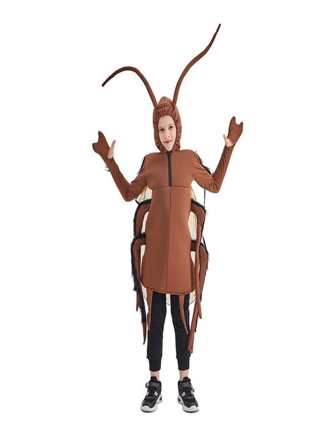 STIOEDYUAN Kids Cockroach Costume for Boys Girls Halloween Costume One Piece Outfit Funny Gag Gift Zipper Hood Novelty (Brown, One Size) - Image 1